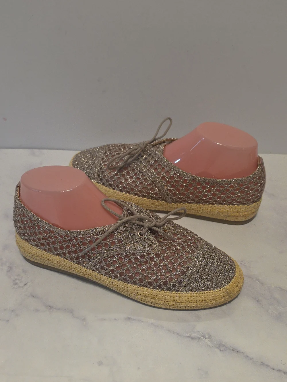 On 34 Th Metallic Lace-Up Espadrille Sneakers - Taupe Never Worn